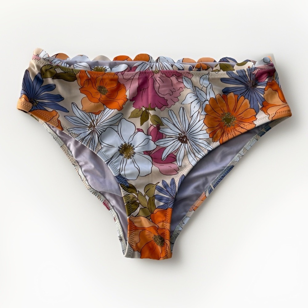 NWT Cupshe Bikini Bottom Multicolor Retro Floral Print Swimwear Beach Women's M
